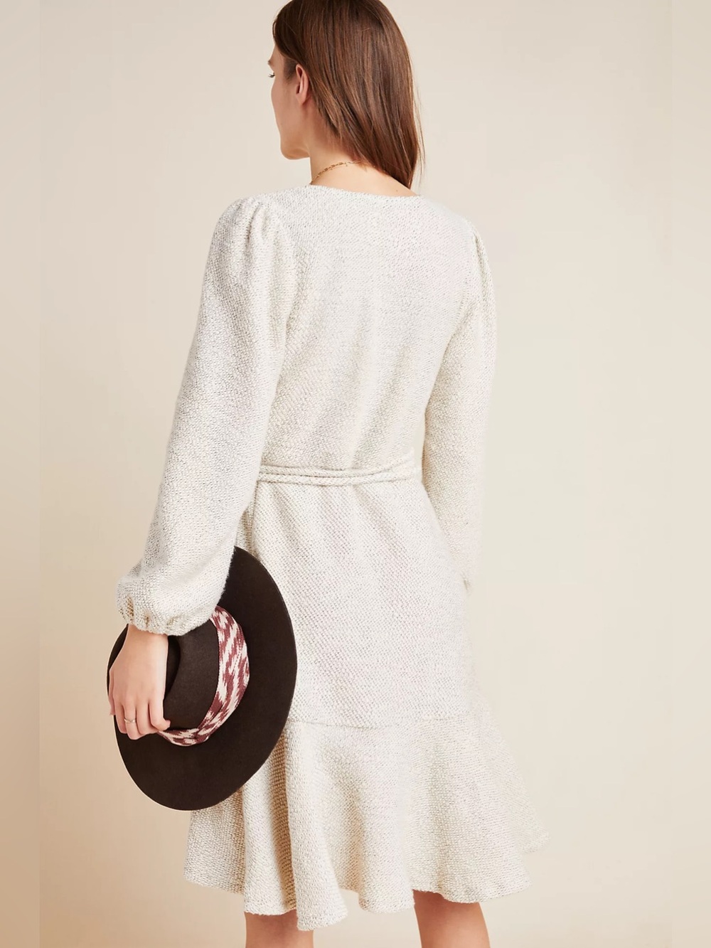 Anthropologie Diana Knit Textured Cream Wrap Dress with Tie Waist - Size M - Picture 2 of 11